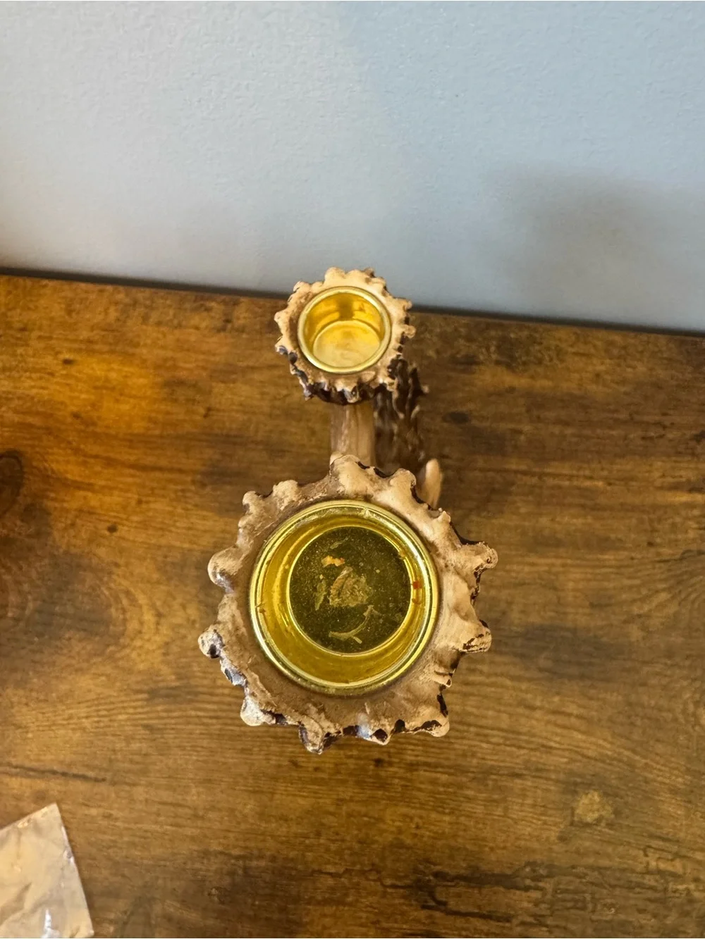 Vintage Faux Antler Double Taper Candle Holder Rustic‎ Deer Lodge Cabin Decor